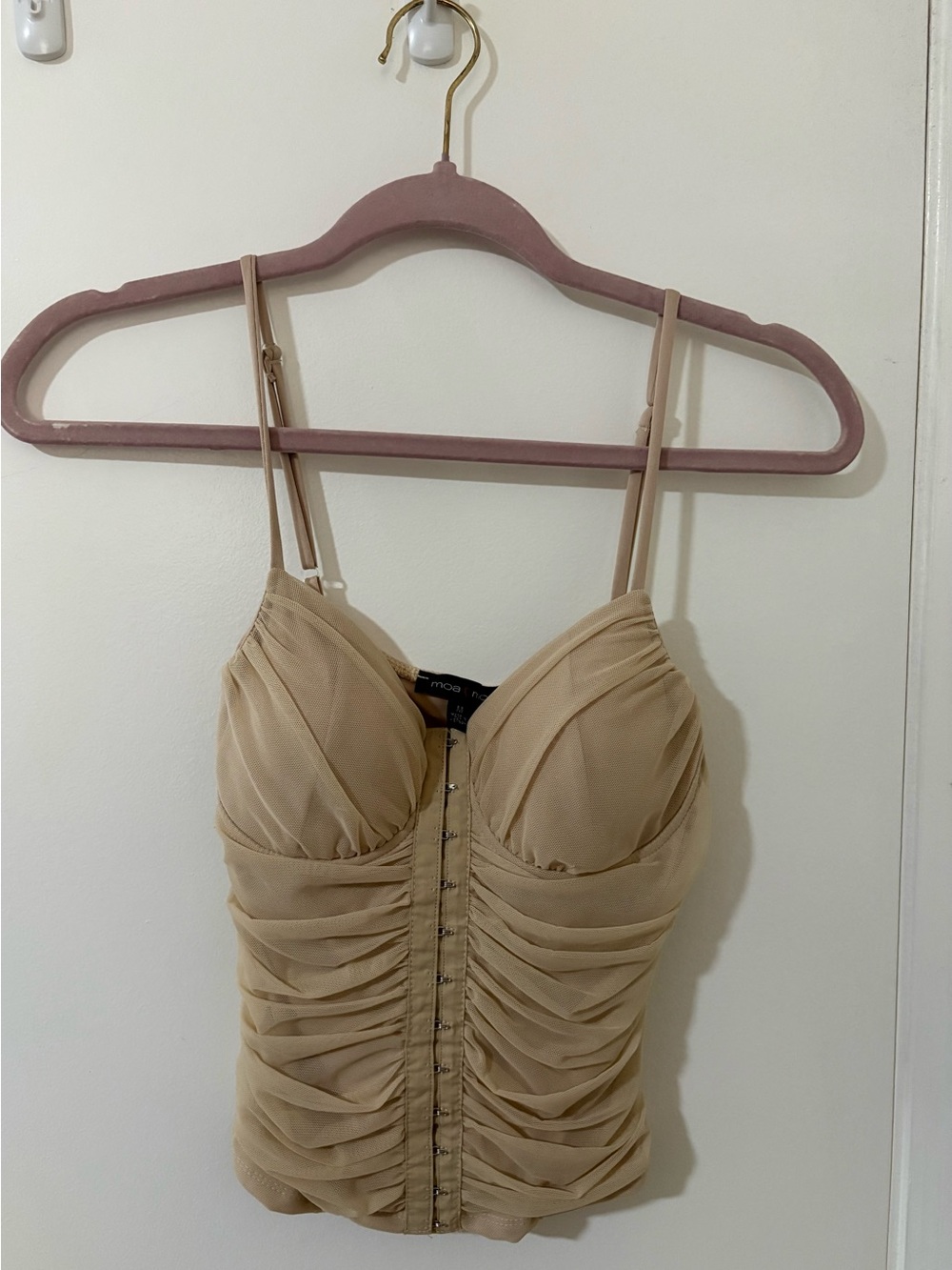 Moa Moa Beige Ruched Bustier Cami with Front Hook Closure